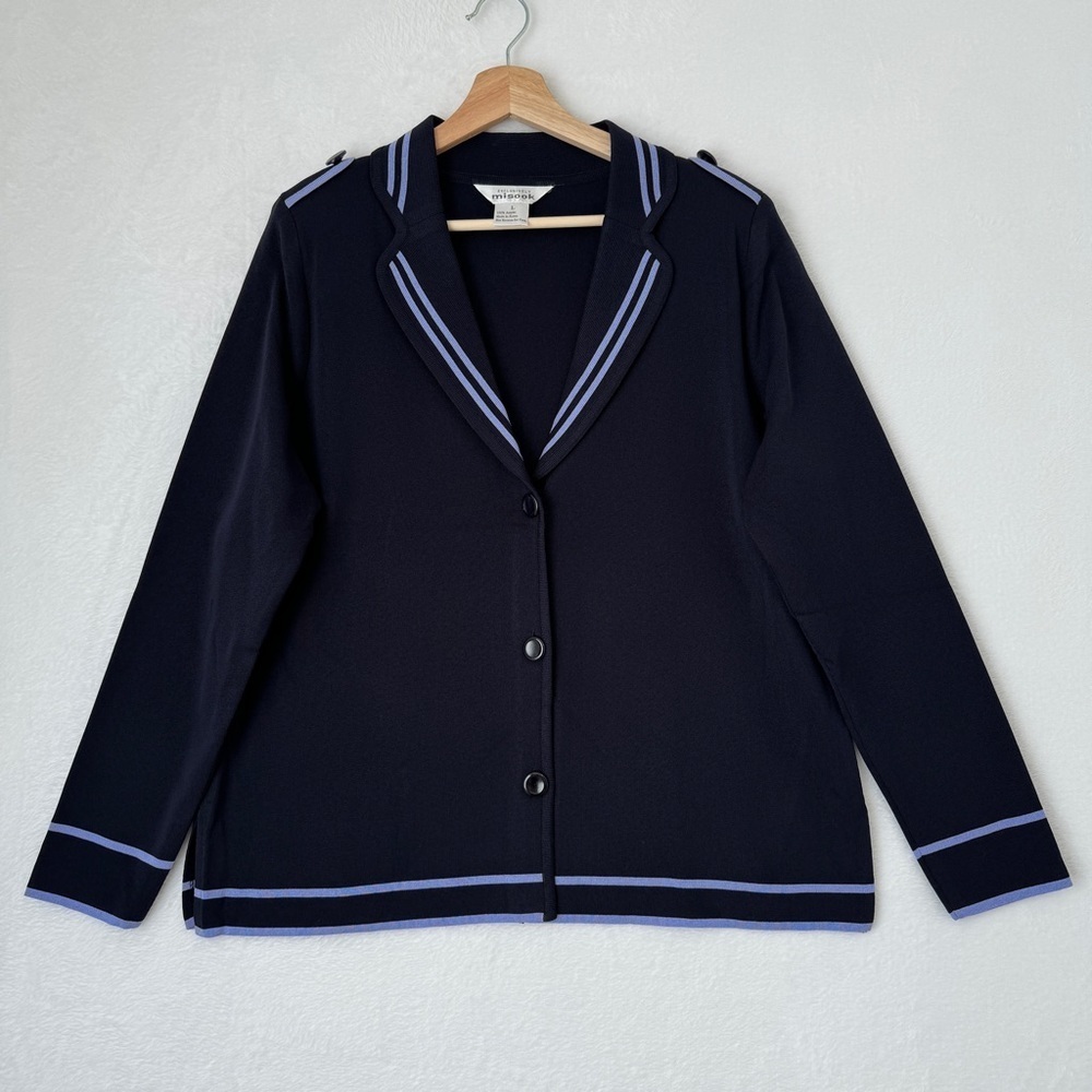 Misook Navy Blazer with Lavender Trim - Picture 1 of 7